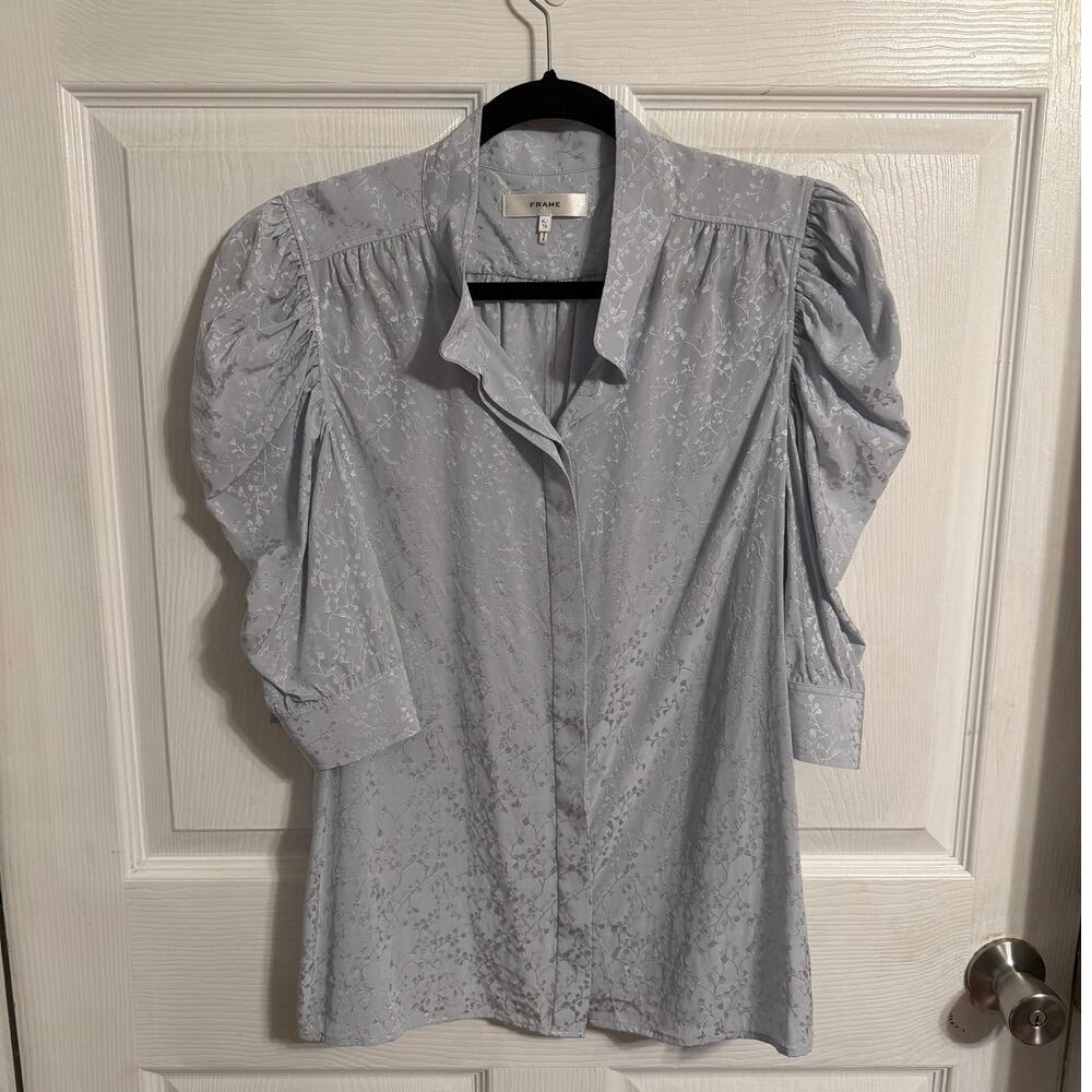 Baby blue silk puff sleeve blouse fairy cottagecore dandelion